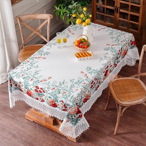 White Tablecloth Exquisite Embroidery Lace 70" x 52" (Rectangular) Floral Leaf