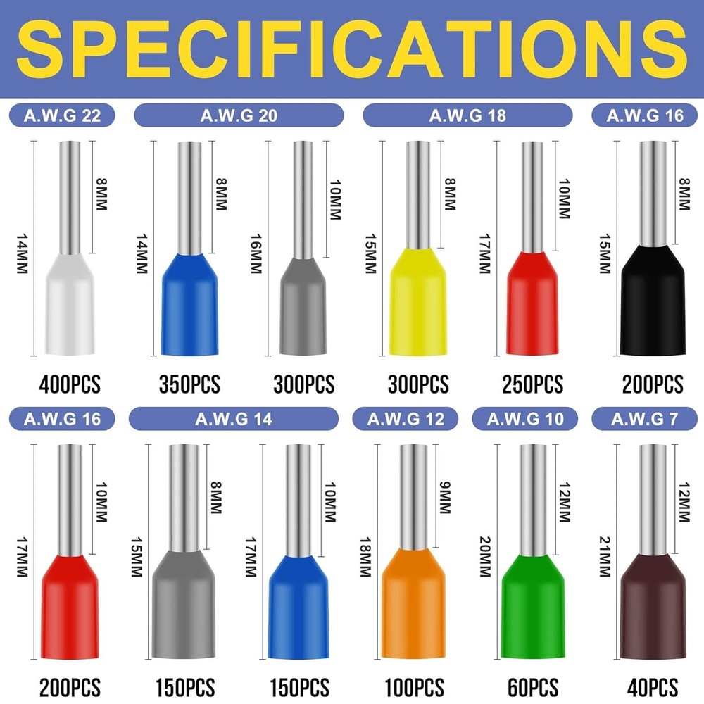 Professional Ferrule Crimping Tool Kit with 2500 Terminals & Wire Stripper