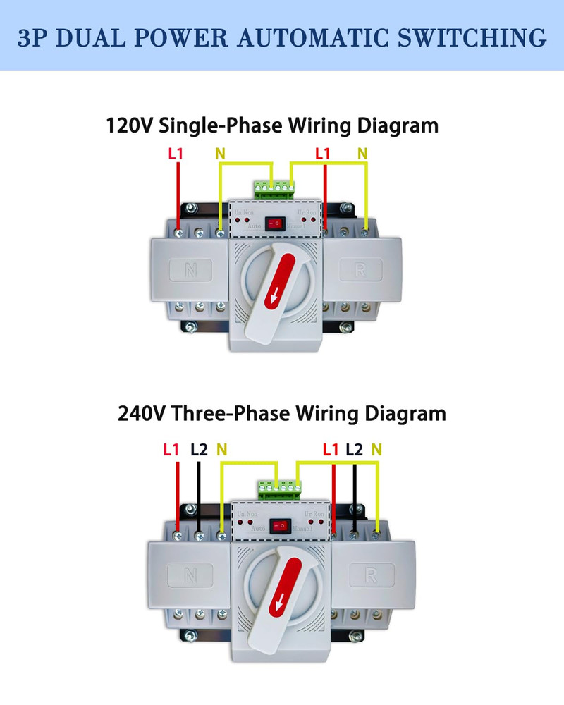 63A Automatic Transfer Switch for Generator, 3P, 120/240V Dual Power Generator T