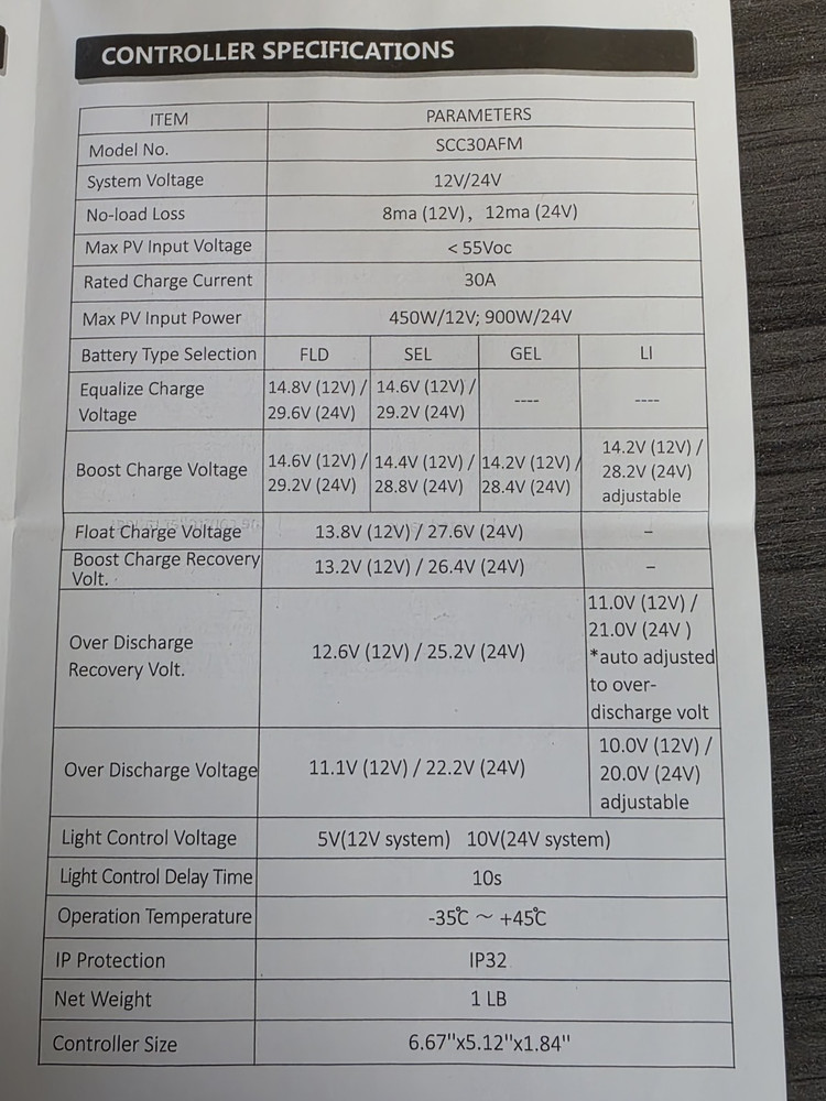 Aims SCC30AFM 30 Amp Solar Charge Controller