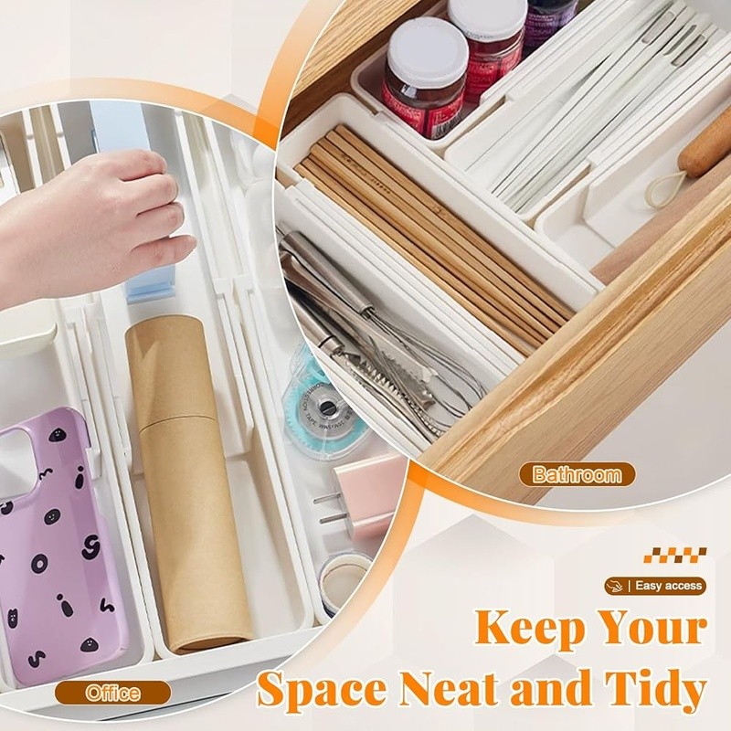 Adjustable Drawer Organizer W/ Double Layer Design Kitchen Bathroom Office New