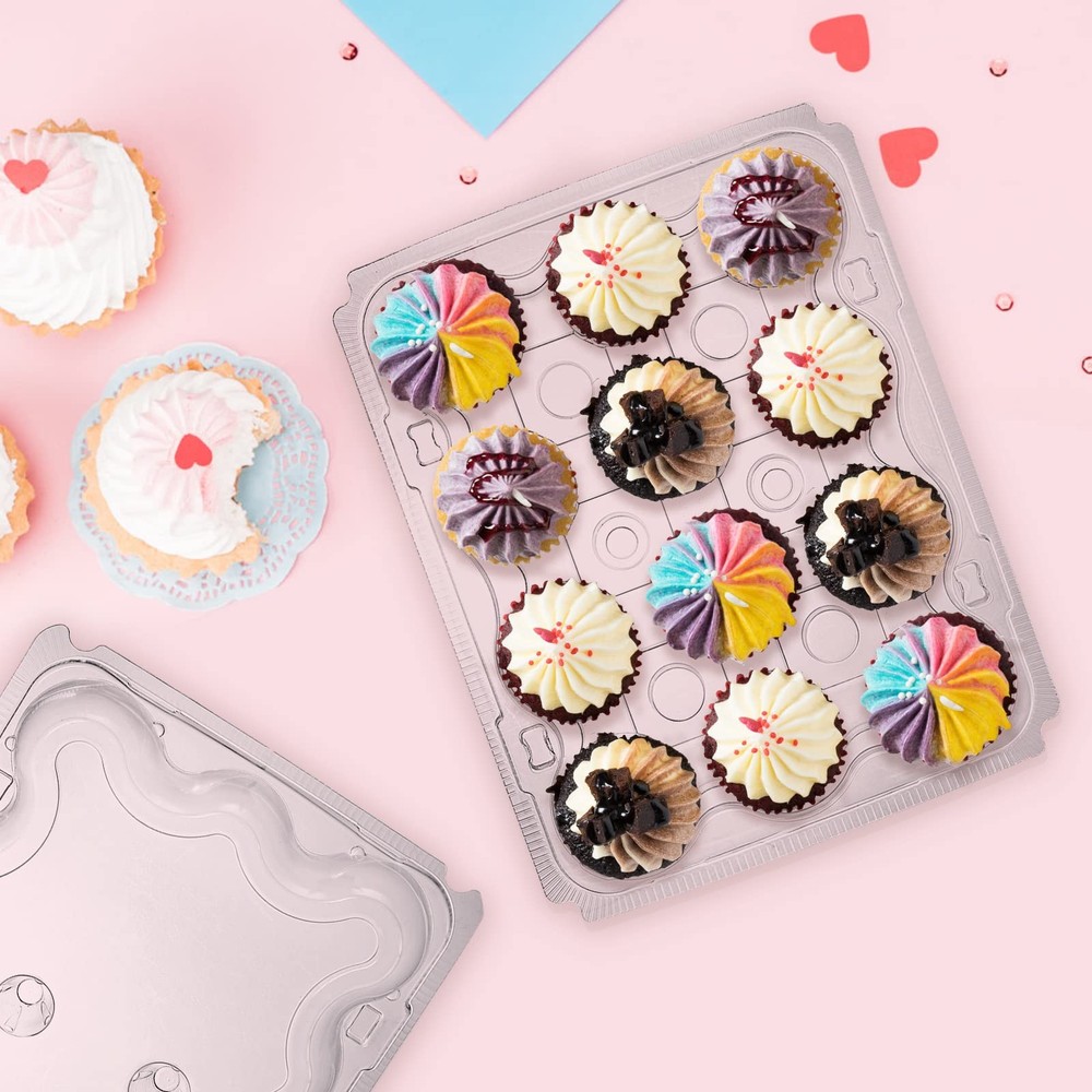 24 Pack Mini Cupcake Containers, 12-Count Plastic Cupcake Carrier, Stackable ...