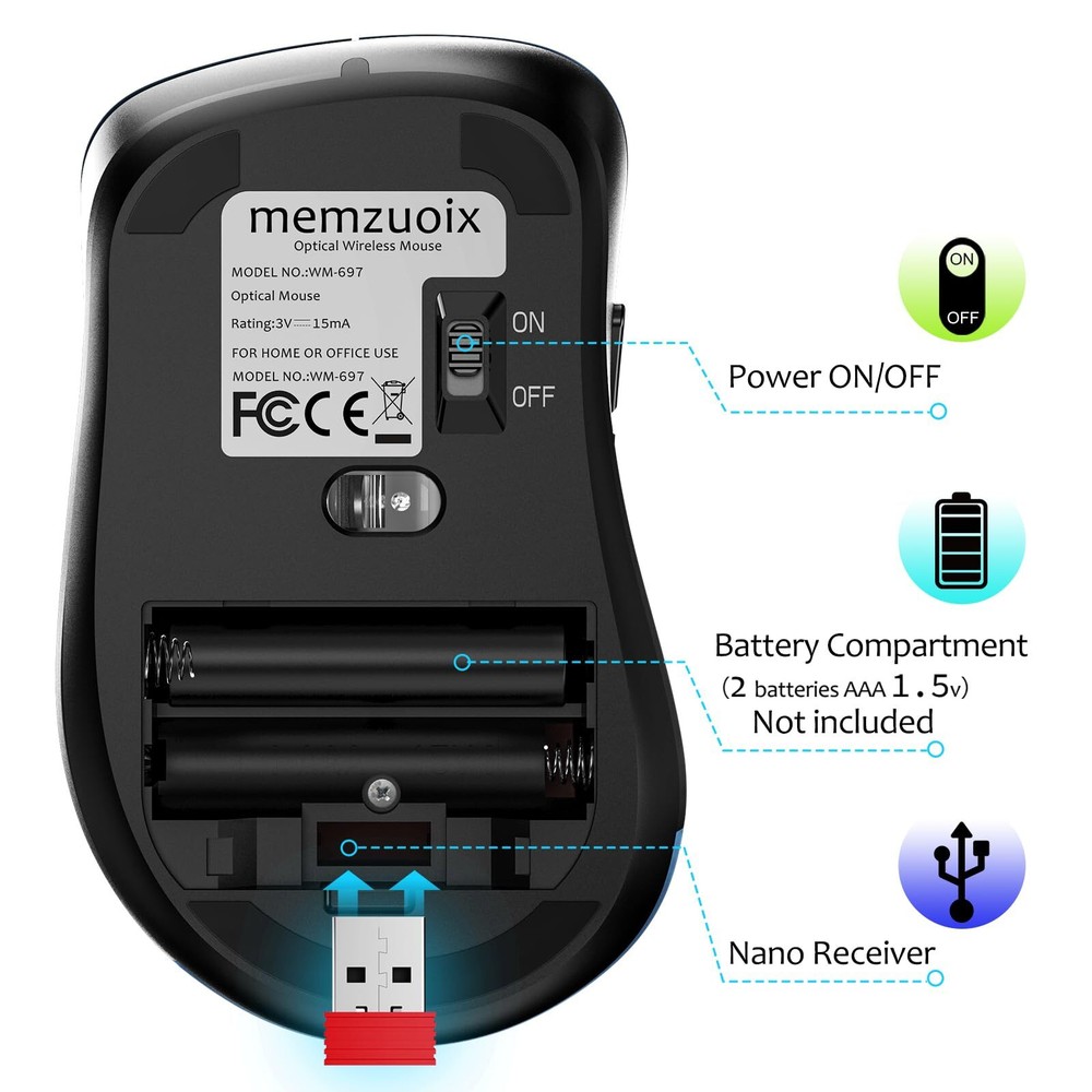 2.4G Wireless Mouse 1400 DPI Computer Wireless Mouse with USB Receiver Portab...