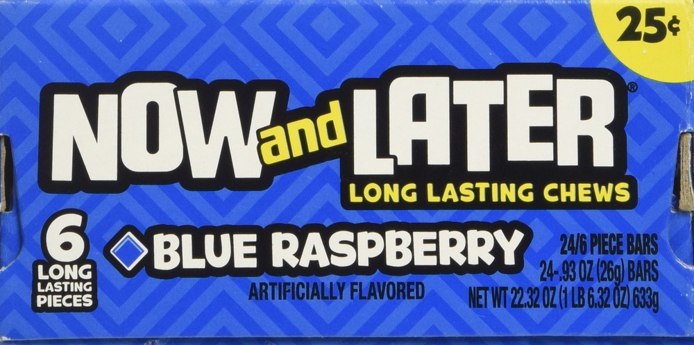 Now and Later Blue Raspberry Flavored Candy Twenty-Four 6-Piece Bars