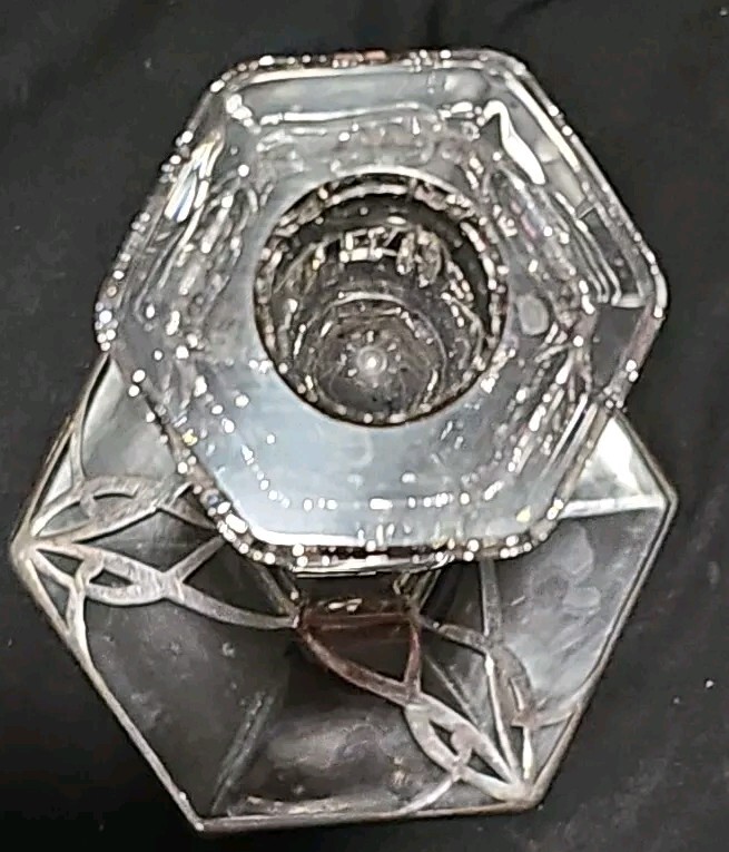 Vintage Silver Overlay Pressed Glass Candlestick