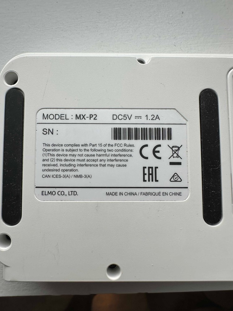 Elmo MX-P2 4K Visual Presenter Document Camera w/ AC Adapter