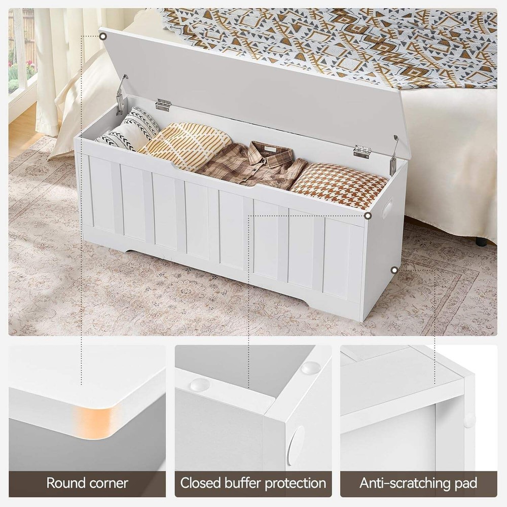 ExtraLarge Storage Chest White Wood Bench Hinges Durable