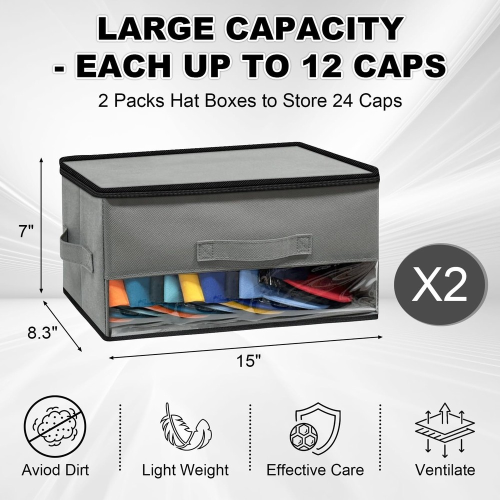 2 PCS Stackable Hat Storage for Baseball Caps, Space Saving Hat Organizer Box...