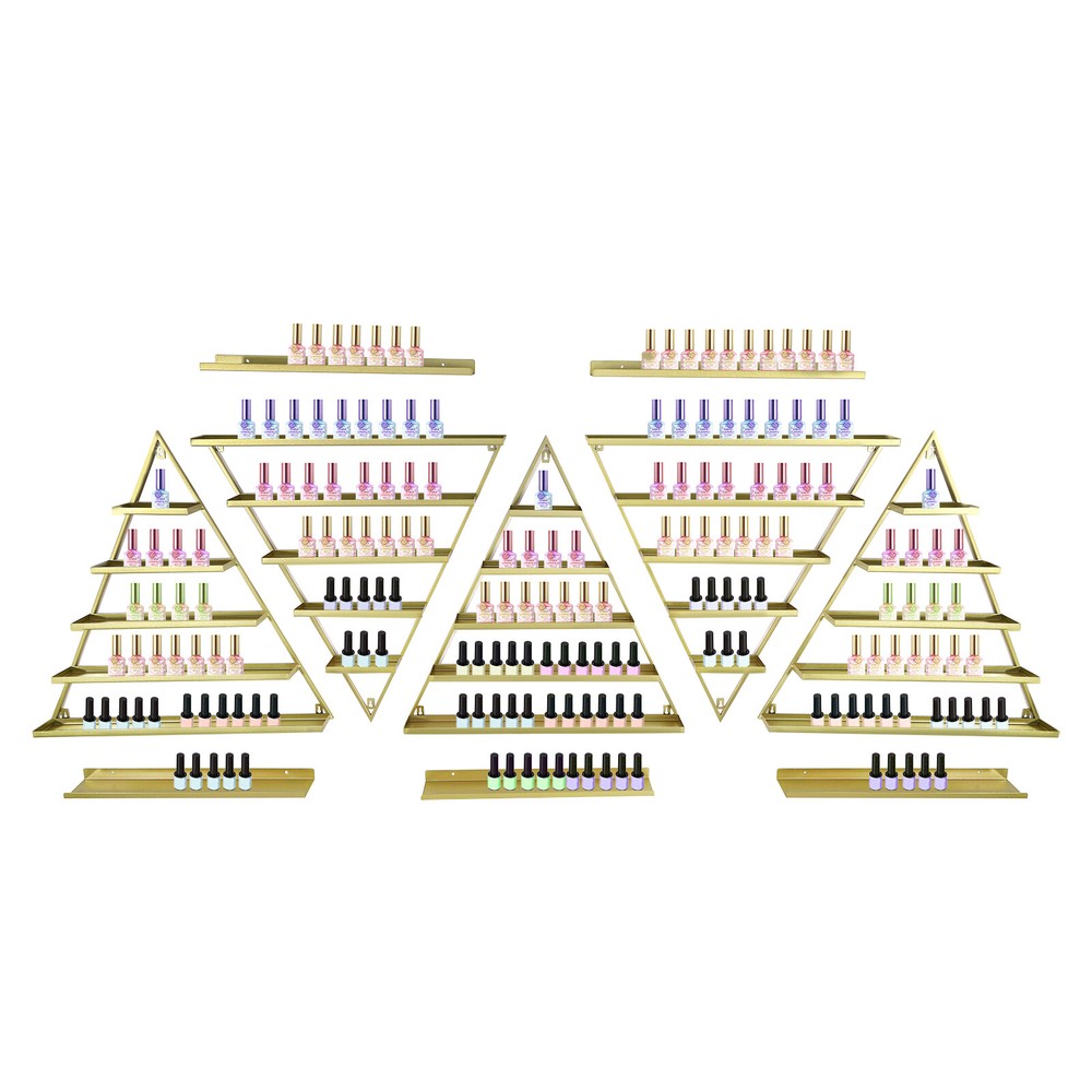10pcs Set Triangular Nail Polish Racks Wall-mounted Cosmetics Display Rack Gold