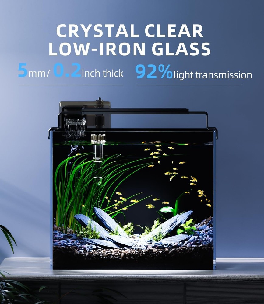 Rimless Betta Tank 3 Gallon Aquarium Kit with Timer and Self Cleaning Features