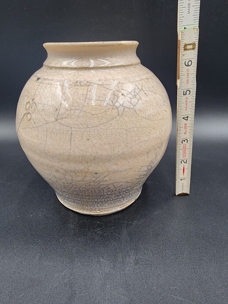 Studio Art Pottery Vase 6 3/4” Tall Signed Crackled