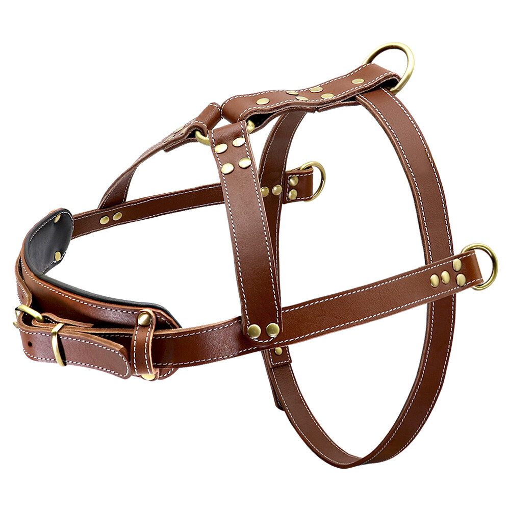 Genuine Leather Pulling Sledding Dog Harness Strong Training Pet Vest Heavy Duty