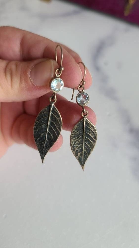 925 Leaf Dangling Topaz Pierced Earrings