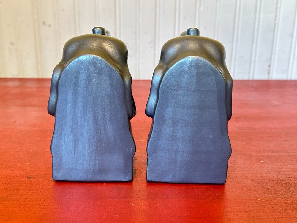 Ceramic Trunks Up Gray Elephant Head Bookends 1981