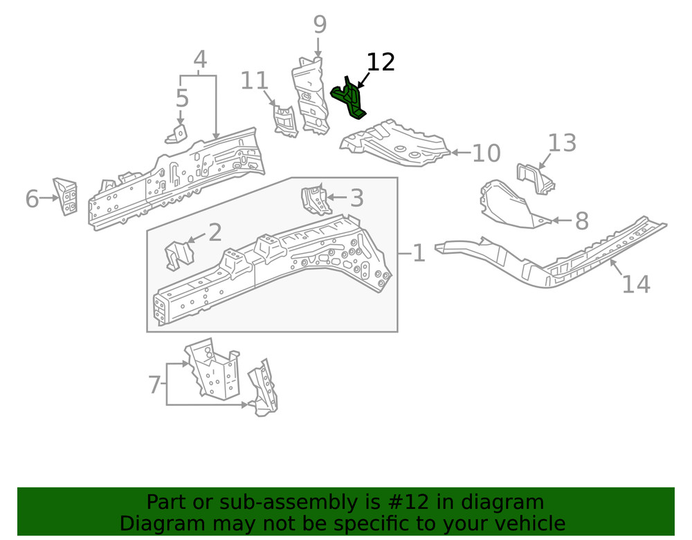 Genuine Passenger Side Front Compartment Front Side Rail Reinforcement 84324715