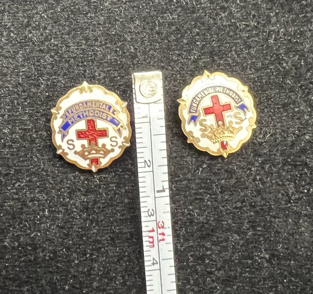 Fundamental Methodist Cross and Crown Lapel Pins (2)