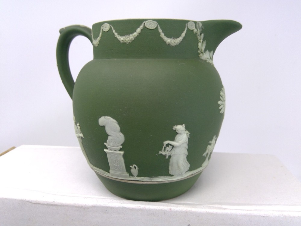 Vintage Wedgwood Green Jasperware Jug Pitcher