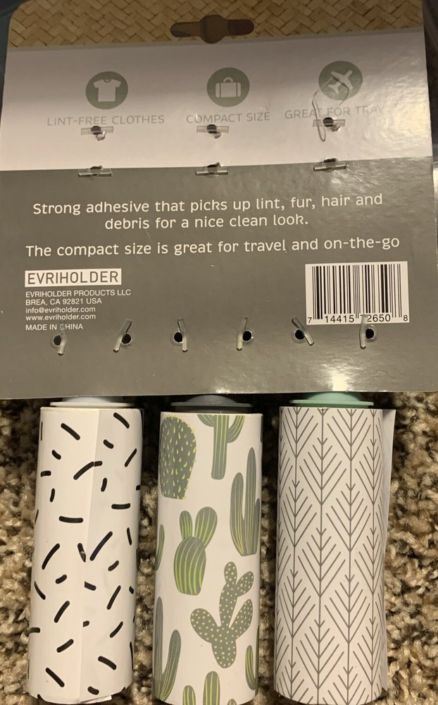 Evriholder 3 Pack Travel Lint Roller, 120 Sheets Total.
