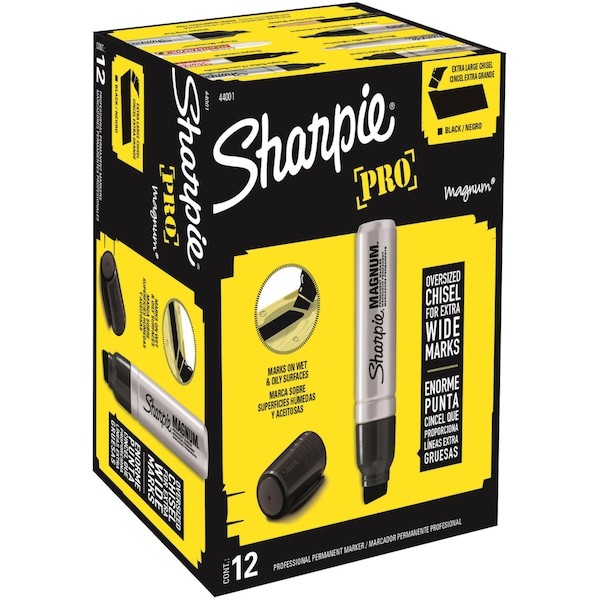 Sharpie 44001A Permanent Marker, Oversized Chisel Tip, Black, Pk12