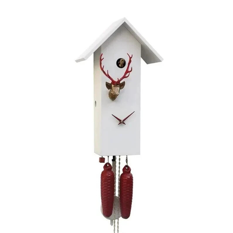 White Copper Cuckoo Clock with Deer Head, Deer Cuckoo Clock, Handmade Cuckoo