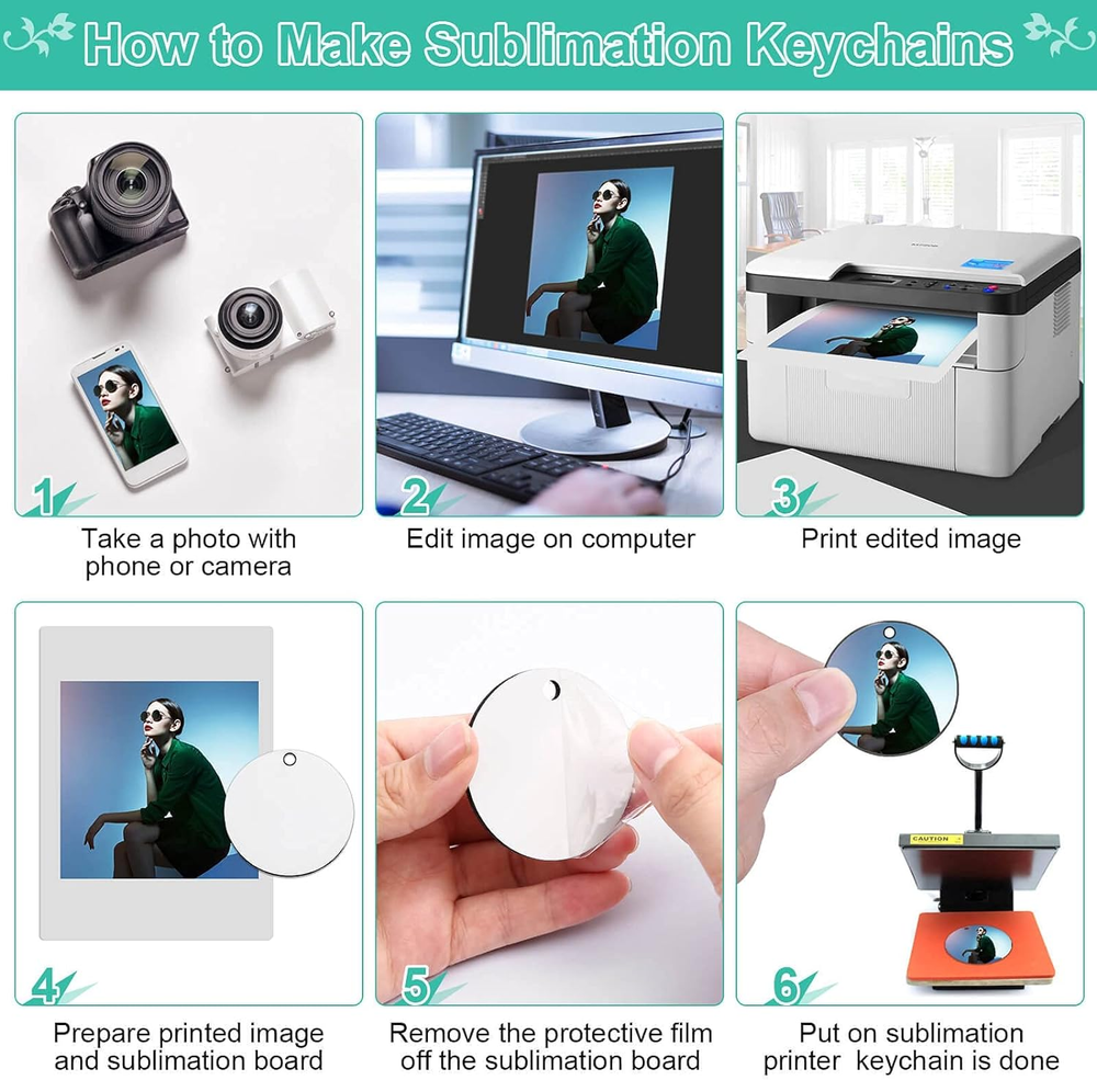 120Pcs Sublimation Keychain Blanks Bulk, DIY MDF 4 Shape Sublimation Blank