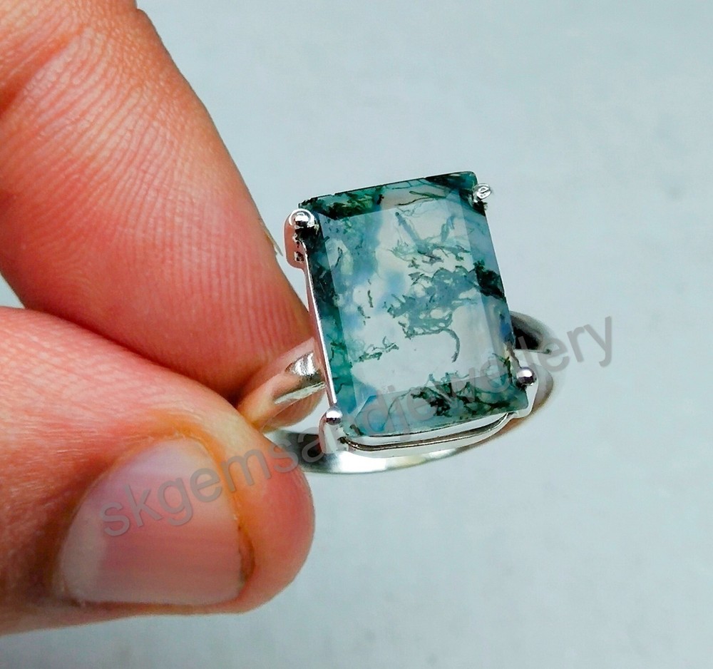 Moss Agate Ring 925 Sterling Silver Ring Gemstone Ring Fine Ring All Size