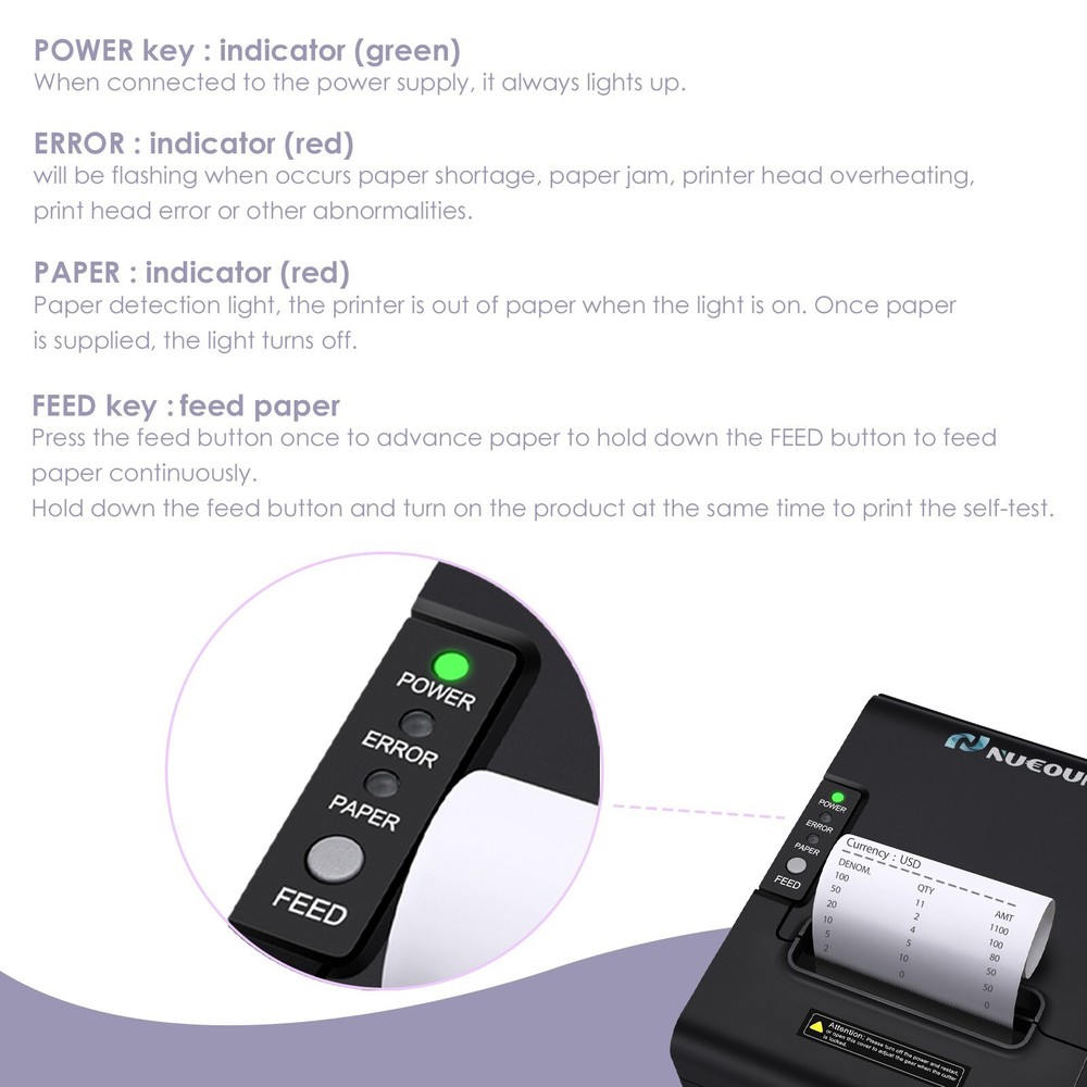 Thermal Receipt Printer 80mm POS Label Printer Serial USB Network Interface