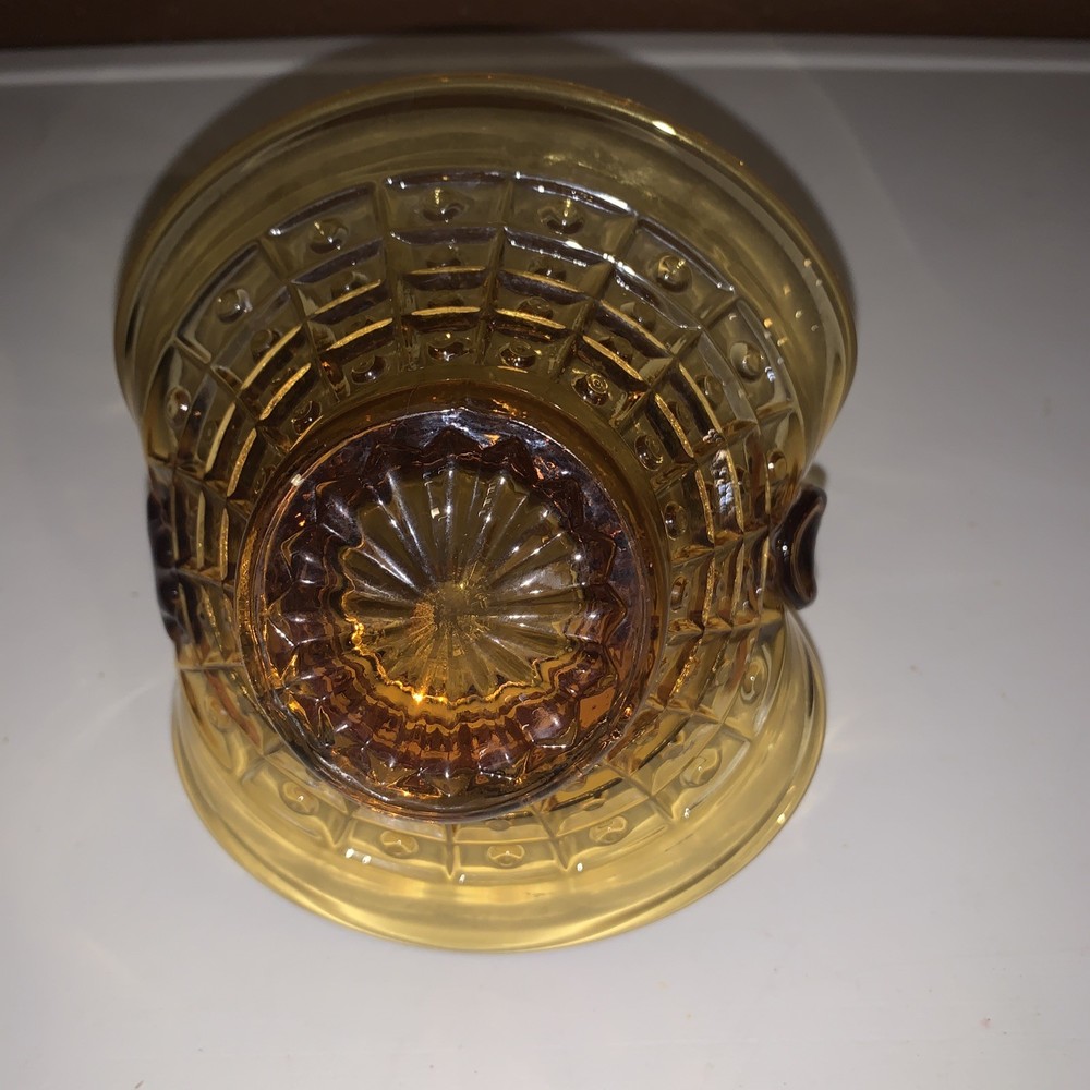 Basket Amber Pressed Depression Glass Square & Dot Pattern 5.5"