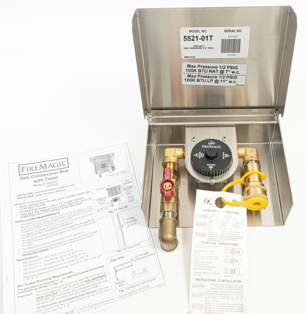 Fire Magic Gas Connection Box with 1-Hour Timer/Quick Disconnect