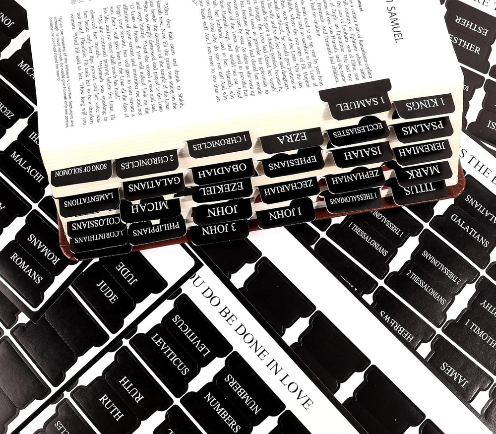 Black Bible Tabs for Men - Paper Index Tabs for Scripture Study & Chapter Marker