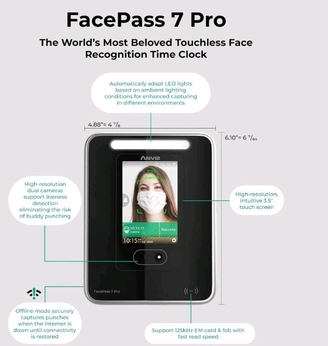 Face Recognition Time Clock WiFi RFID PIN Biometric Attendance System