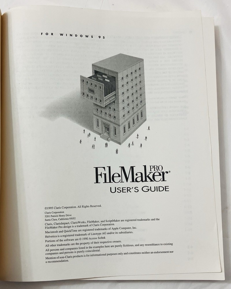 Claris FileMaker Pro User Guide Windows 95 Vintage Manual Software Reference PB