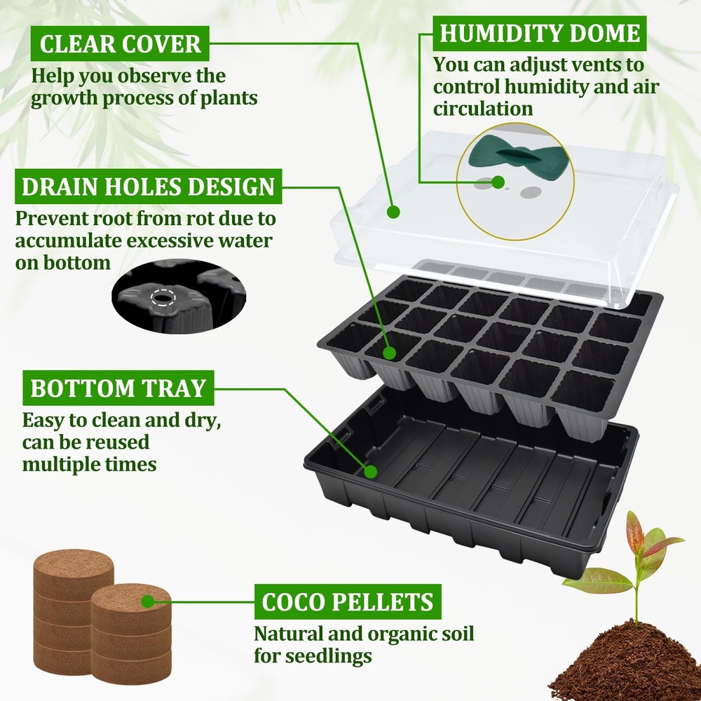2 Set Seed Starter Tray Kits, 2 Pack Germination Tray with 50 Pcs Coco Pellet...