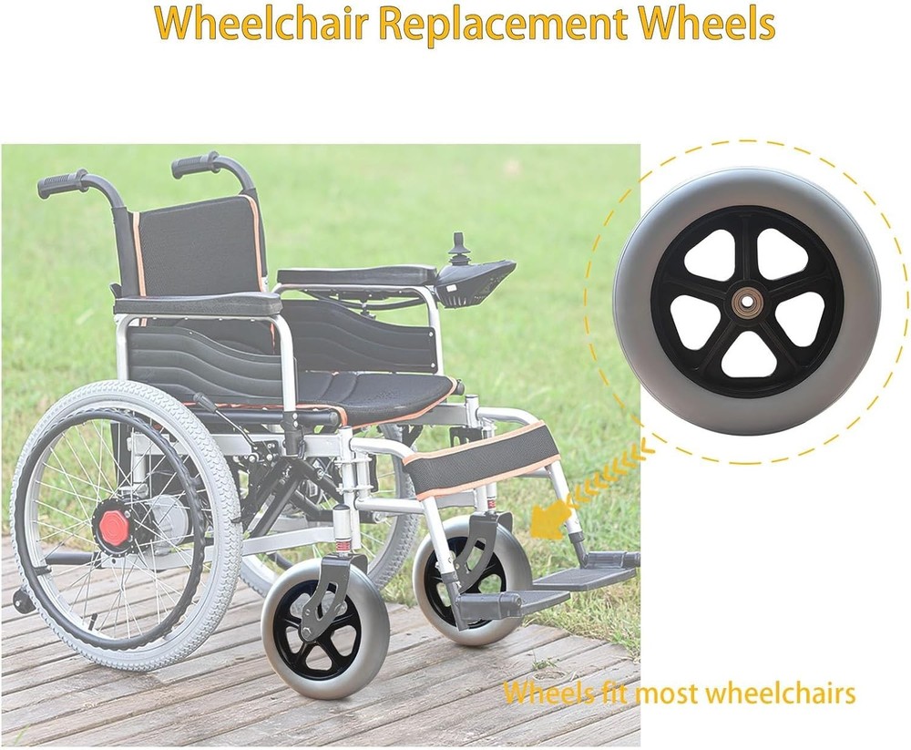 2 PCS 8 x 1.5 Inch Solid Replacement Wheels for Rollator Walker Folding Hand ...