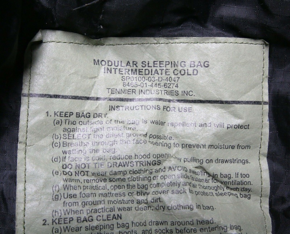 USGI MSS Intermediate Cold Sleeping Bag Urban Grey or Black