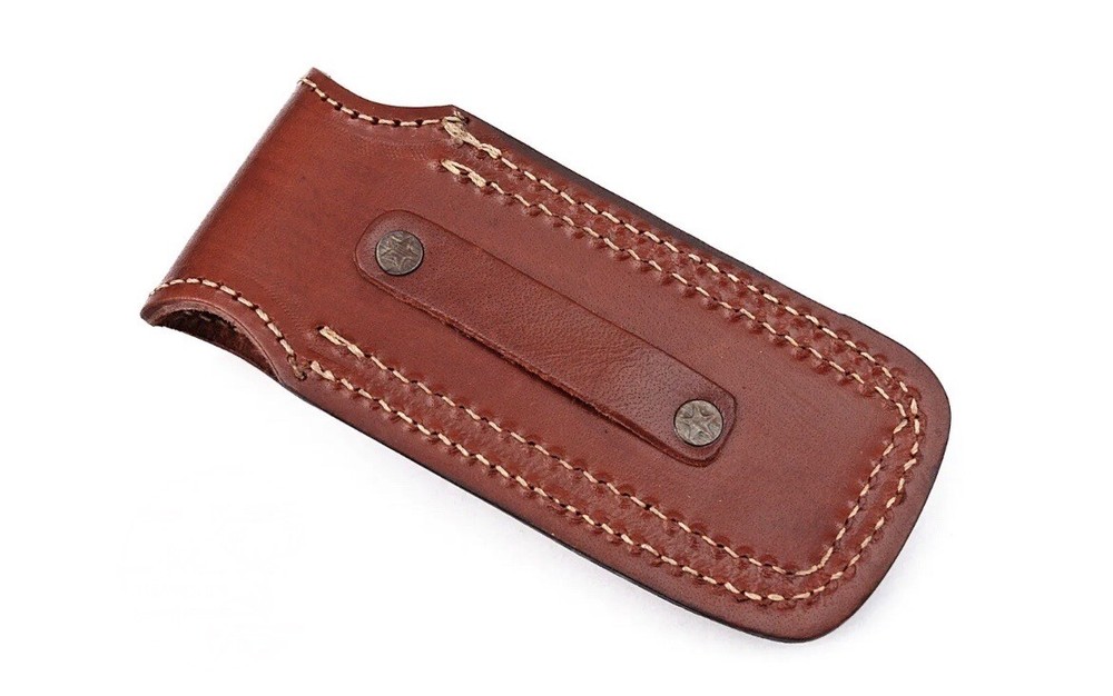 HANDMADE GENUINE ENGRAVED LEATHER SHEATH FOR 5" FOLDING POCKET KNIFE