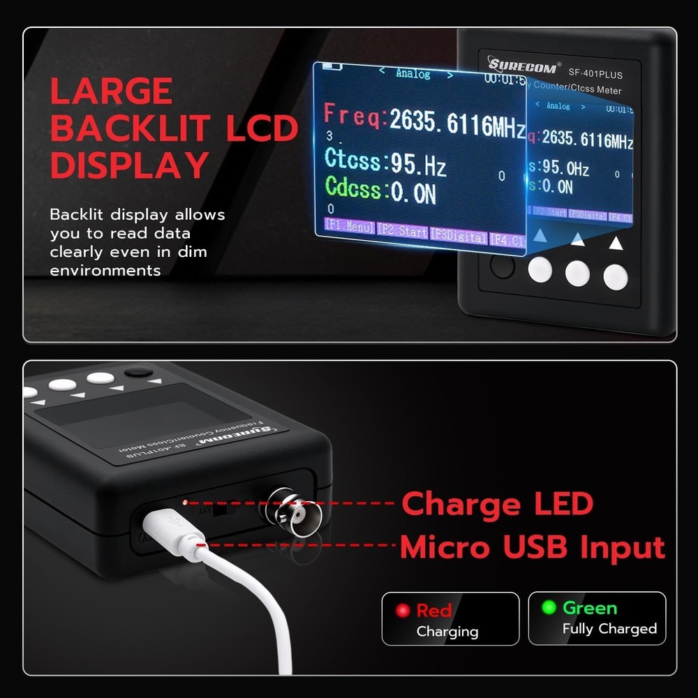 Compact Mcbazel SF401 Plus 27-3000MHz Frequency Counter - Includes Two Antennas