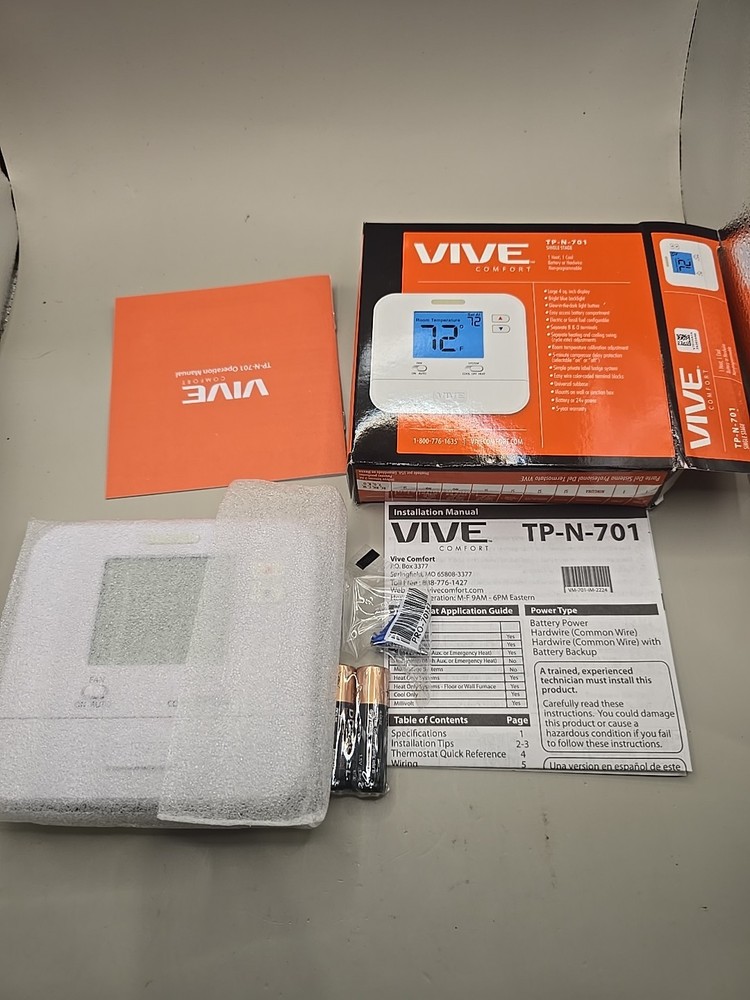 3 Packs Vive TP-N-701 Single Stage Digital Non-Programmable Thermostat