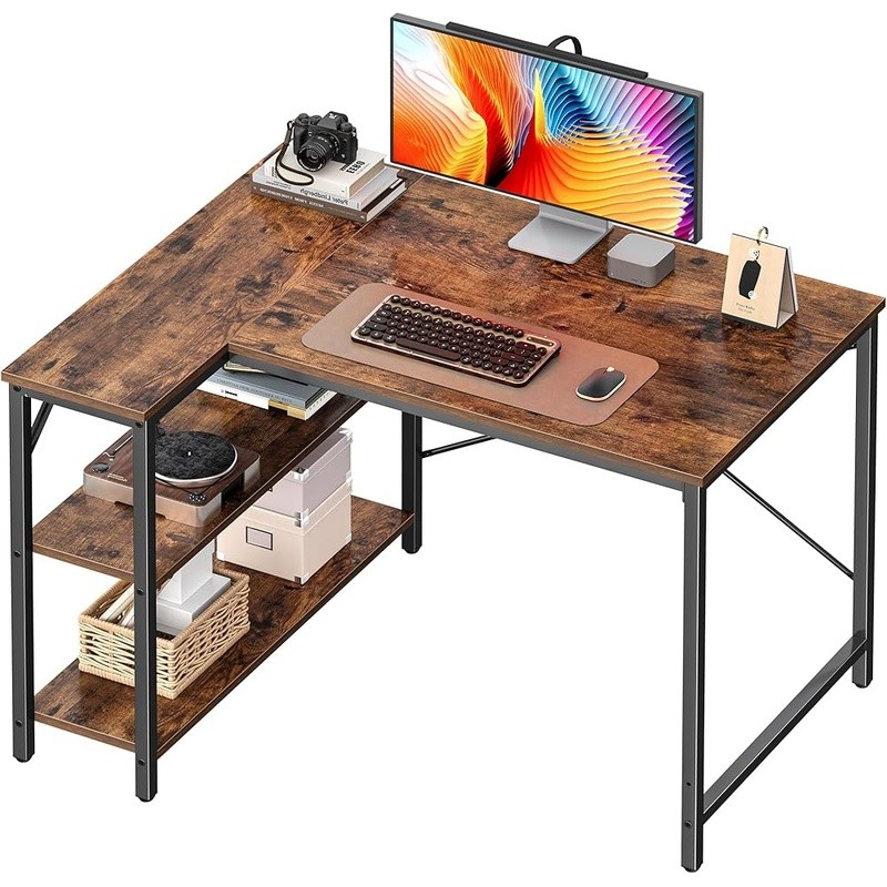 Reversible L Shaped Computer Desk W/ Adjustable Feet & Storage Shelves New