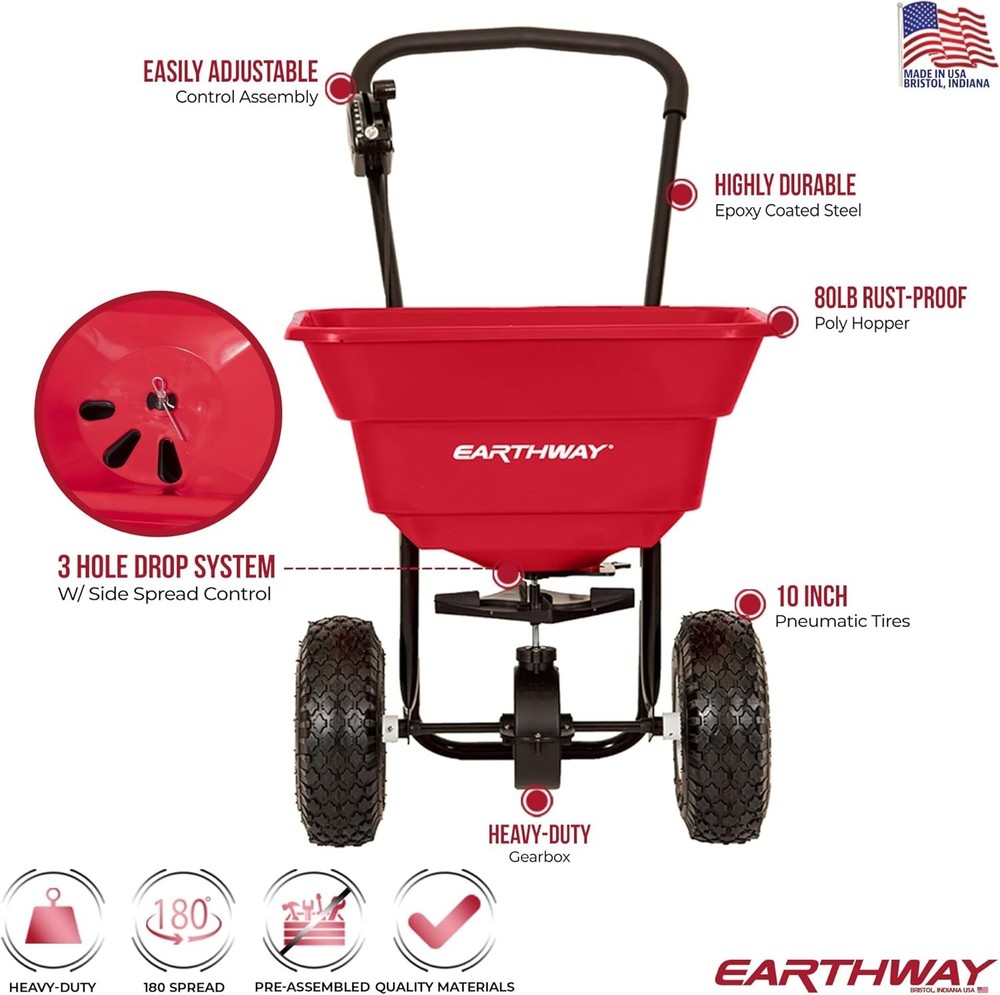 Lawn Broadcast Spreader 80lb Capacity Fertilizer Seed Spreader Pre-Assembled