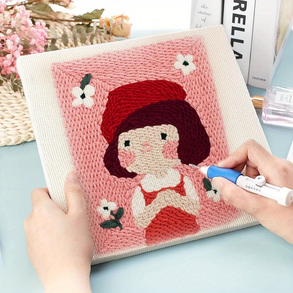 2pcs Punch Needle Frame Covered with Cloth for Craft Stitching Applique