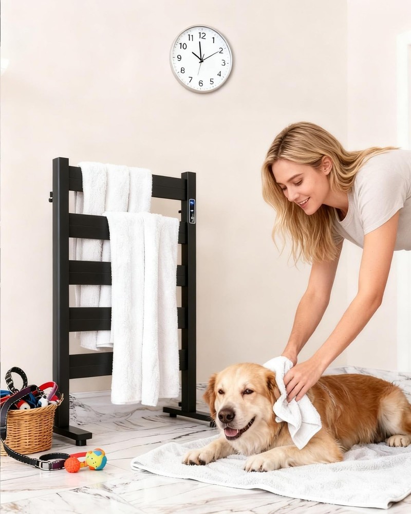 Freestanding Towel Warmer – 5-Bar Heated Towel Rack with Timer & Adjustabl