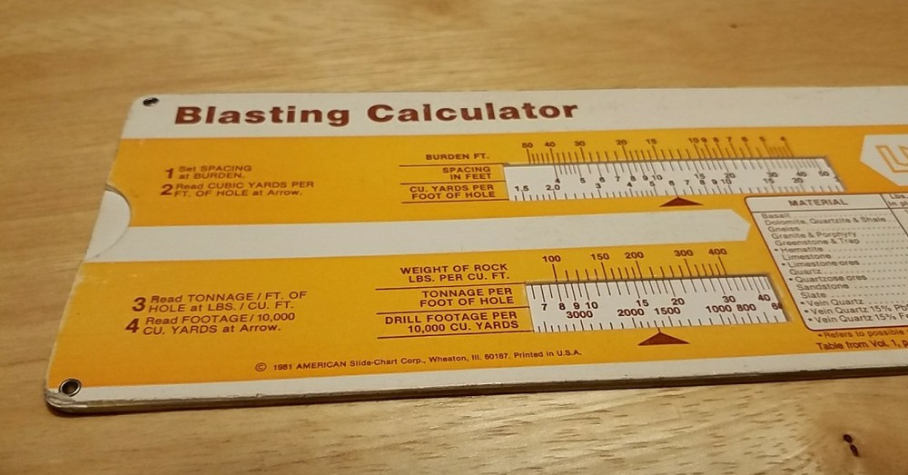 1981 Driltech Inc. Blasting / Air Velocity Calculator Slide Rule Chart