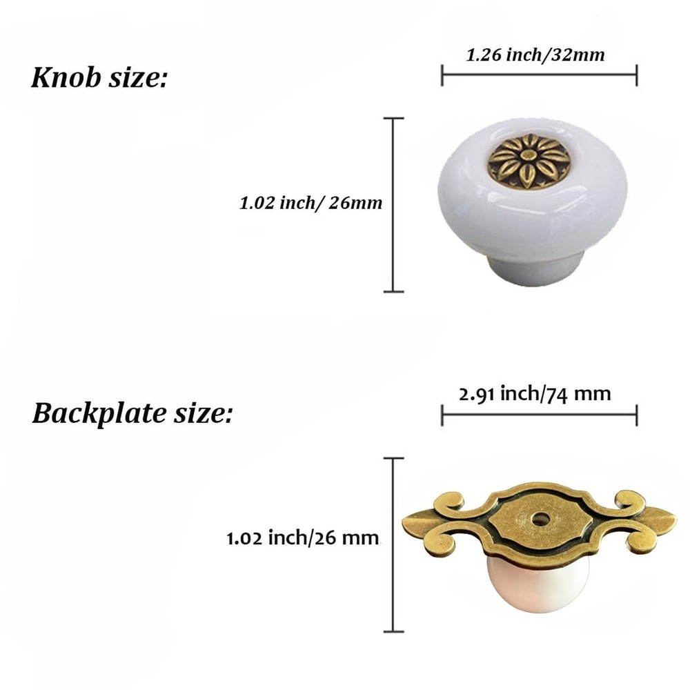 Retro Ceramic Cabinet Knobs, [4 Pack] Vintage Antique Drawer Knobs with Backp...