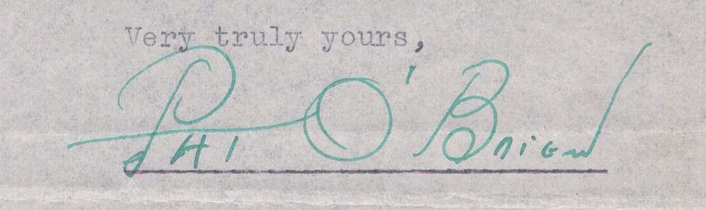 PAT O''BRIEN - DOCUMENT DOUBLE SIGNED CIRCA 1947