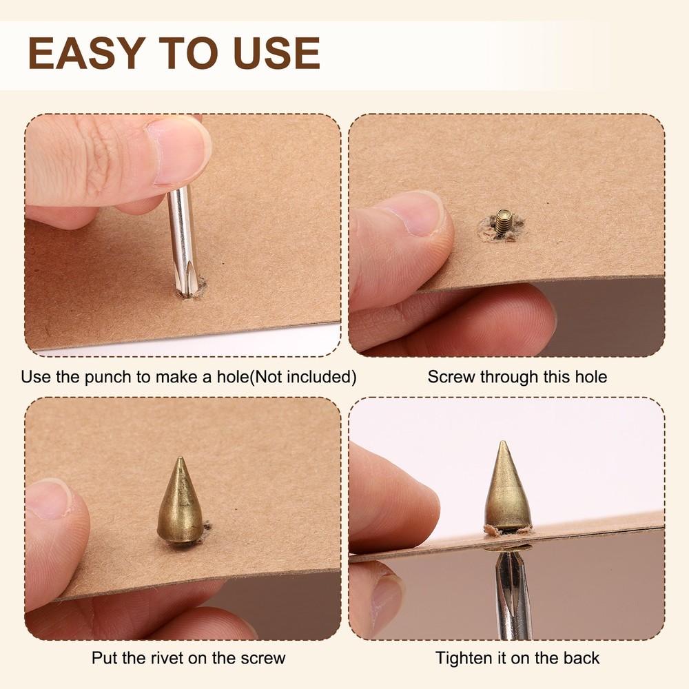 50 Sets Spikes and Studs, 7 x 9mm Cone Punk Spikes Rivet, Silver
