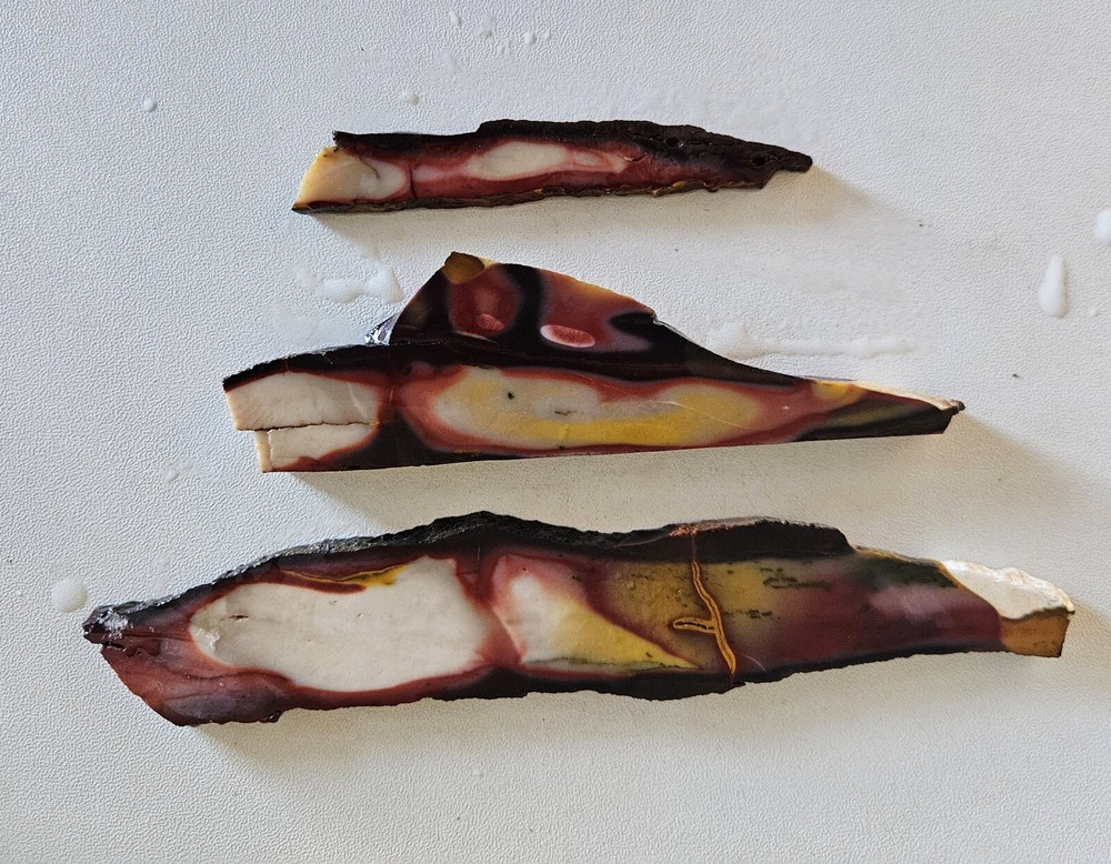 Three Lapidary Slabs Mookaite 86 Grams