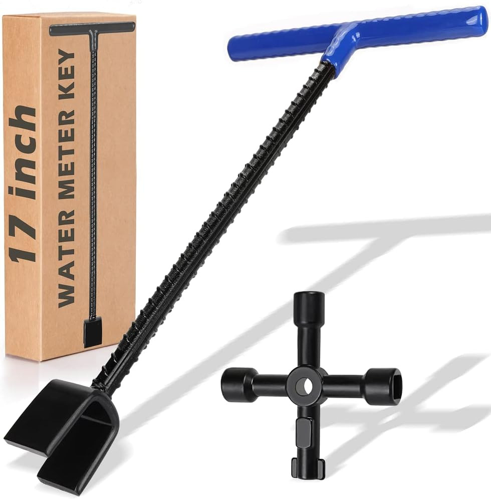17 Inch Water Meter Key with 4 Way Multi Functional Utilities Key, Enforced Reba
