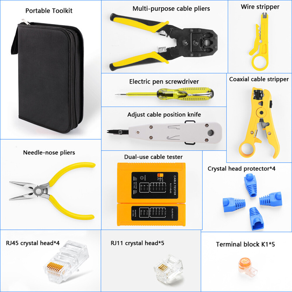Network Repair Plier Tool Kit with Utp Cable Tester Spring Clamp Crimping Tool