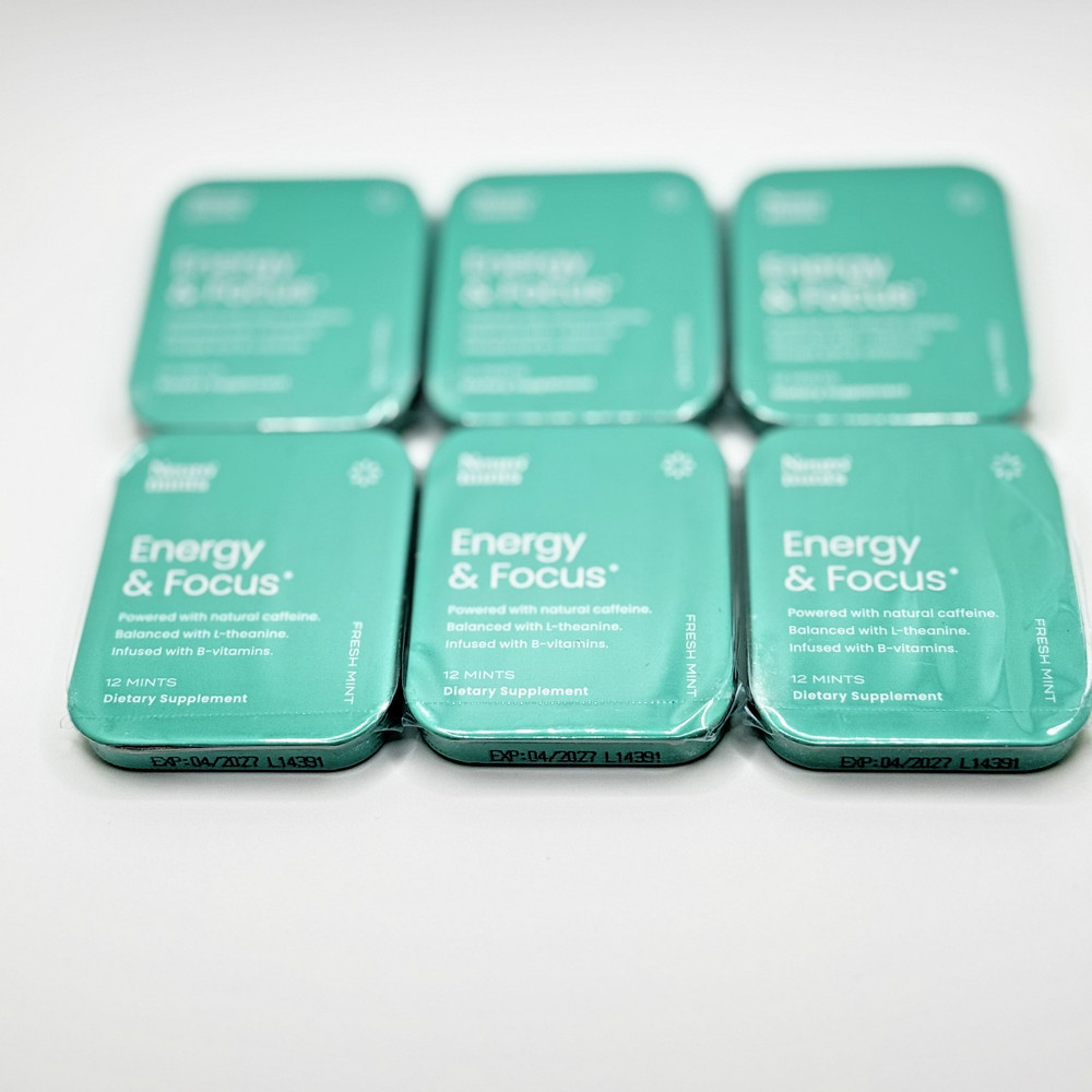 Neuro Mints Energy & Focus Fresh Mint – 6 Pack – Natural Caffeine